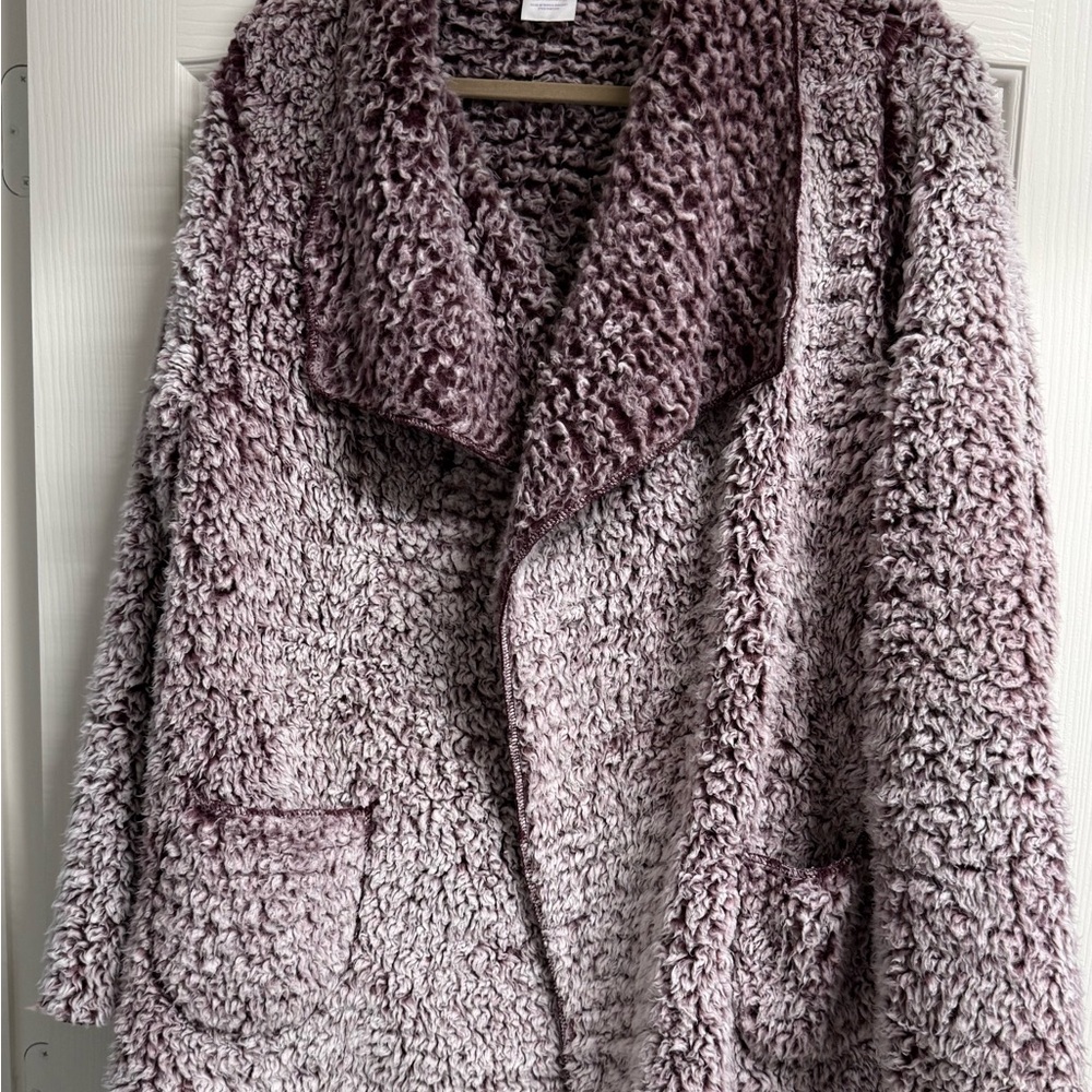 Secret Treasures Plush Shawl Collar Teddy Jacket in Mauve